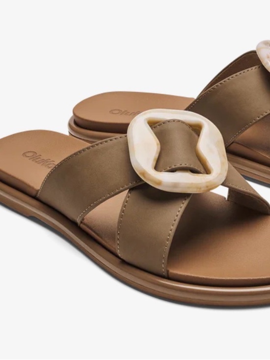 OluKai Shoes - Olukai Women’s Tan Slide Sandals with Decorative Buckle